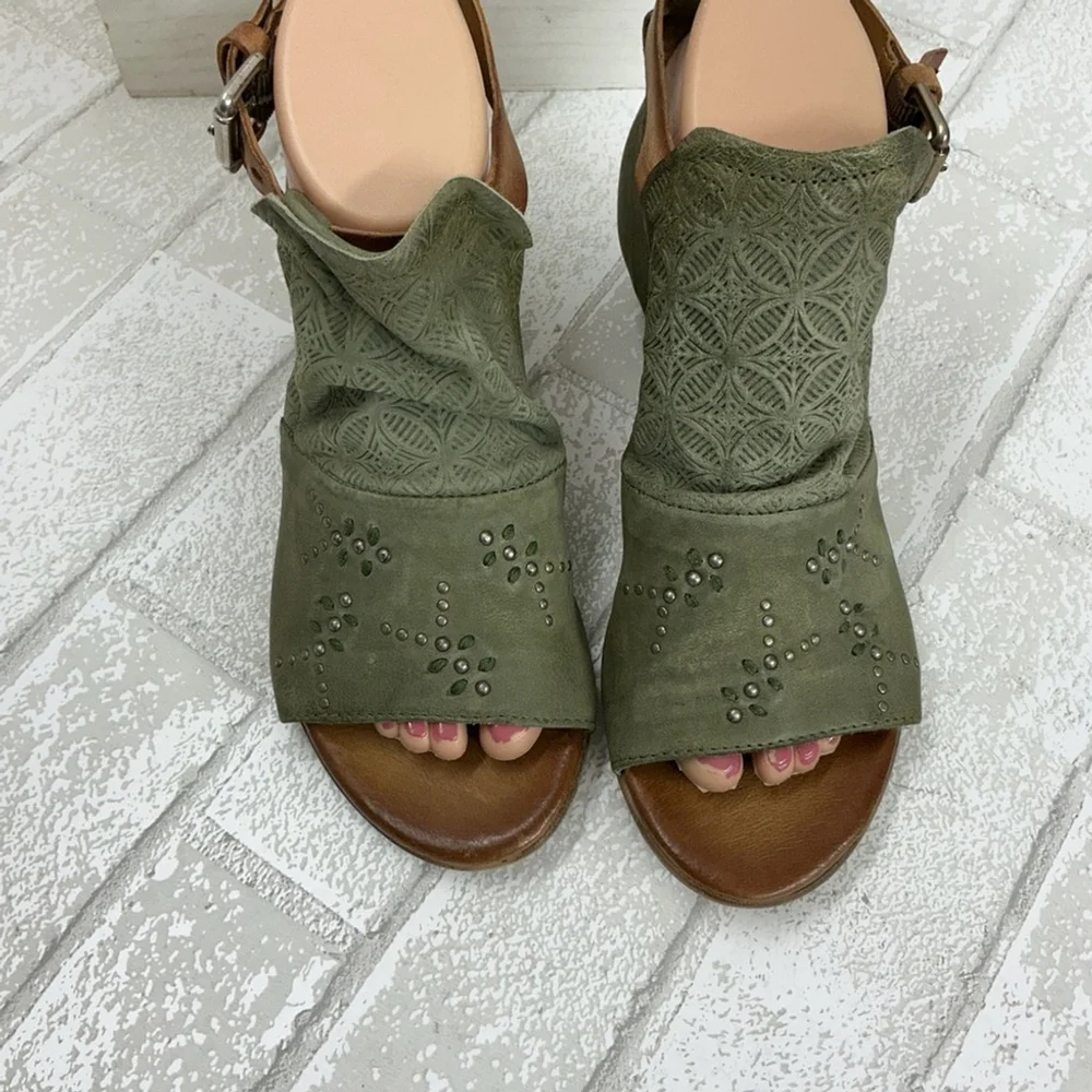 Miz Mooz Olive Green Sandals with Cutout and Stud Detail